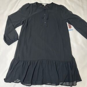 Draper James dress Black Long Sleeve size large tie Neck Flounce Shift Dress NWT
